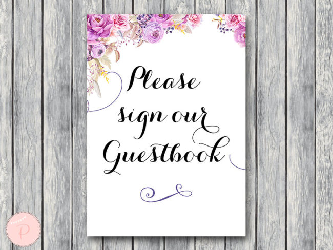 wd72-Purple Guestbook Sign, Instant Download