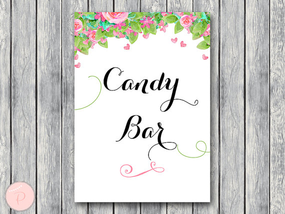 wd73 Pink Heart Flower Candy Bar Sign