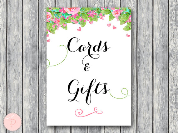 wd73 Pink Heart Flower Cards Gifts Sign, Decoration Printable Sign