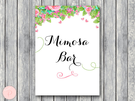 wd73 Pink Heart Flower Mimosa Bar Sign
