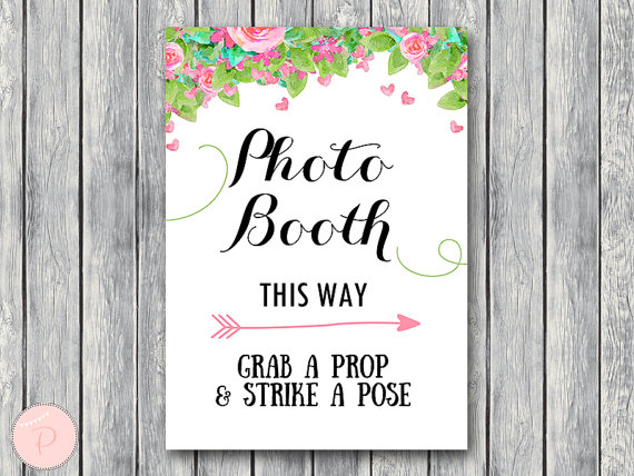 wd73 Pink Heart Flower Photobooth Sign, Grab a prop take a pose