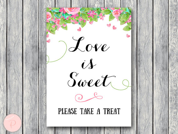 wd73 Pink Heart Love is sweet, take a treat sign