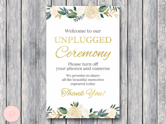 Blush and Gold Floral Unplugged Ceremony Sign