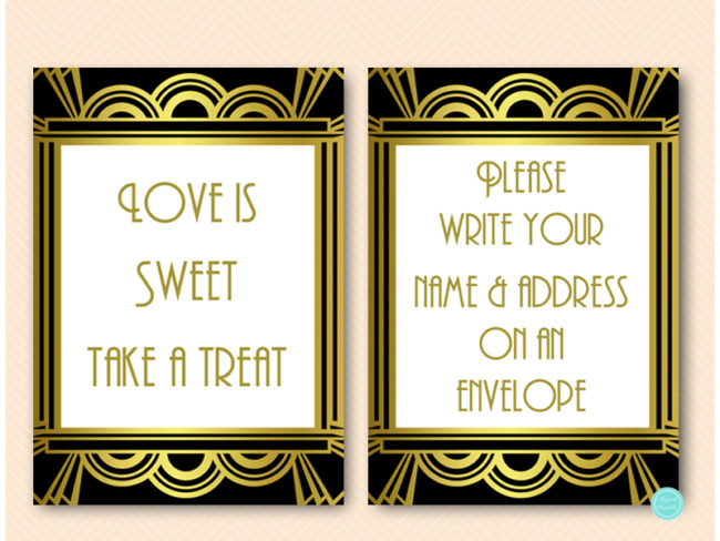Gatsby-Roaring-Twenties-Bridal-Shower-table-signs-art-deco-wedding