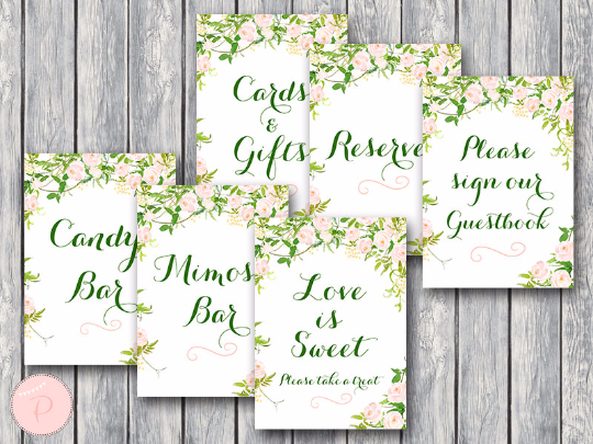 Green Garden Bridal Shower Table Signs Package