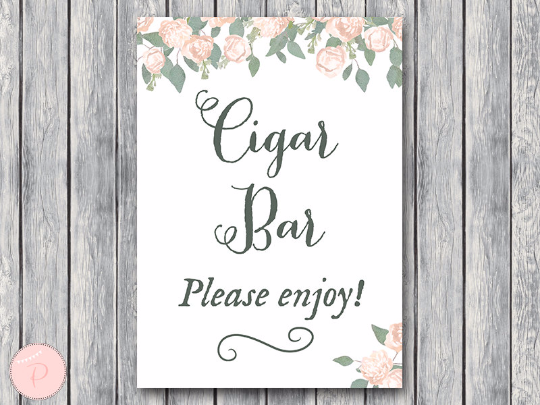 Vintage Soft Pink Peonie Cigar Bar Sign Instant Download