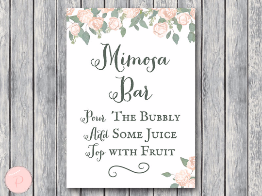 Vintage Soft Pink Peonie Mimosa Bar Sign Bubbly Bar Sign