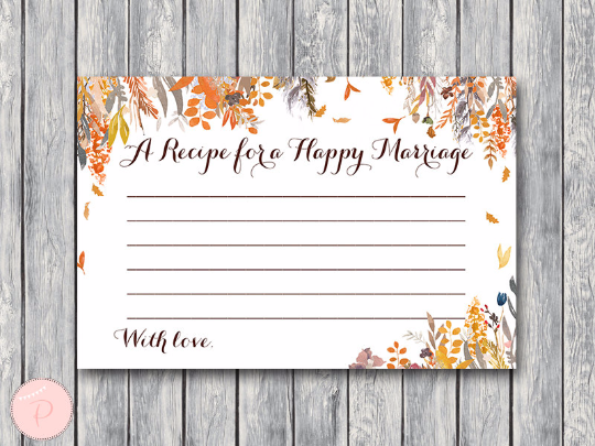 Autumn Fall A Recipe for a Happy Marriage Printable Card