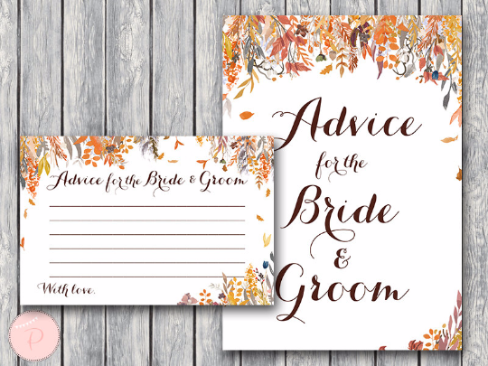 Autumn Fall Advice for Bride Groom Card and Sign