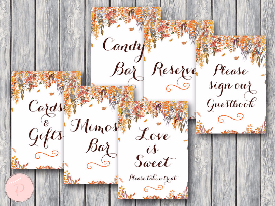 Autumn Fall Bridal Shower Table Signs Package