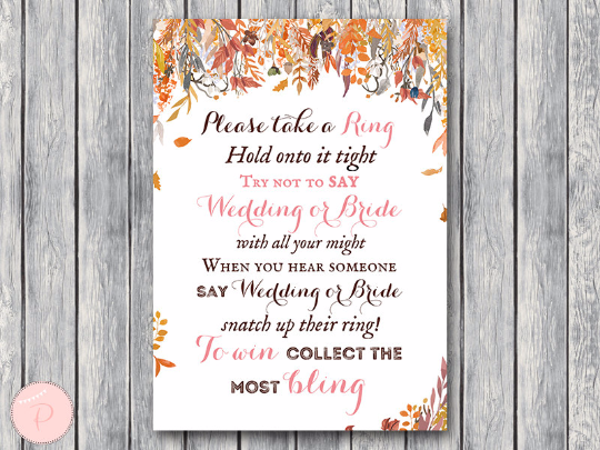 Autumn Fall Dont Say Wedding or Bride Game
