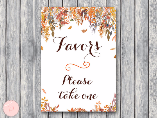 Autumn Fall Favors Sign Printable Favor sign