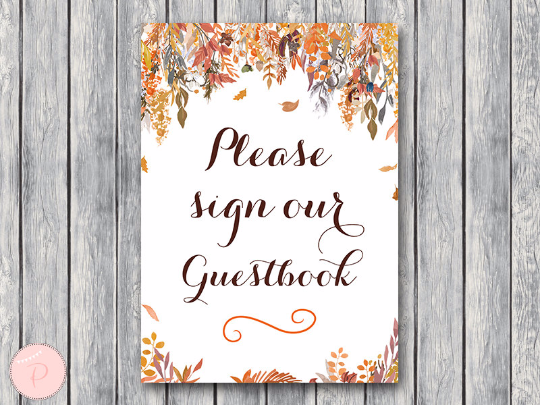 Autumn Fall Guestbook Sign Printable Guestbook Sign