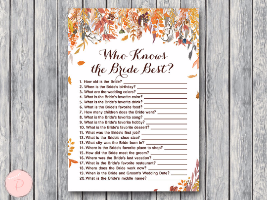 Autumn Fall How well do you know the Bride game