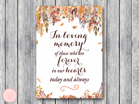 Autumn Fall In Loving Memory Wedding Sign