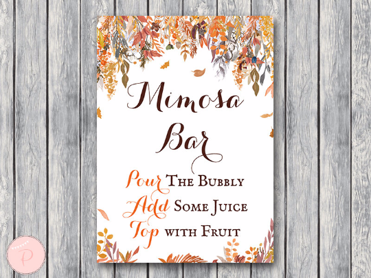 Autumn Fall Mimosa Bar Sign Bubbly Bar Sign