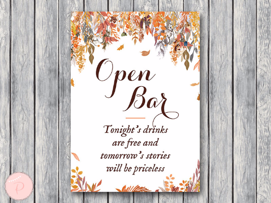 Autumn Fall Open bar sign
