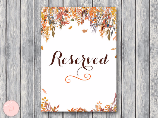 Autumn Fall Reserved sign Wedding Reserved seating sign