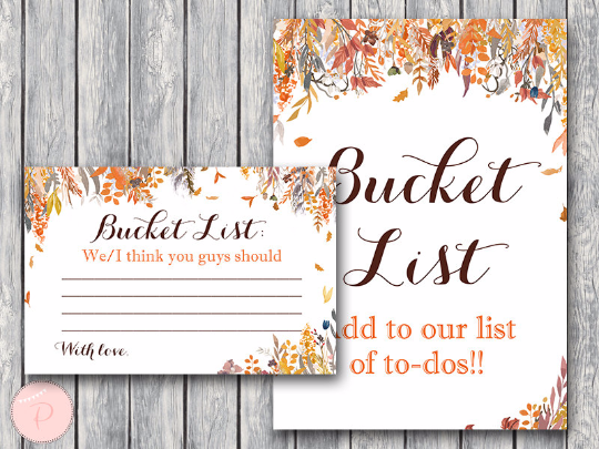 Autumn Fall Wedding Bucket List Printable Bucket List
