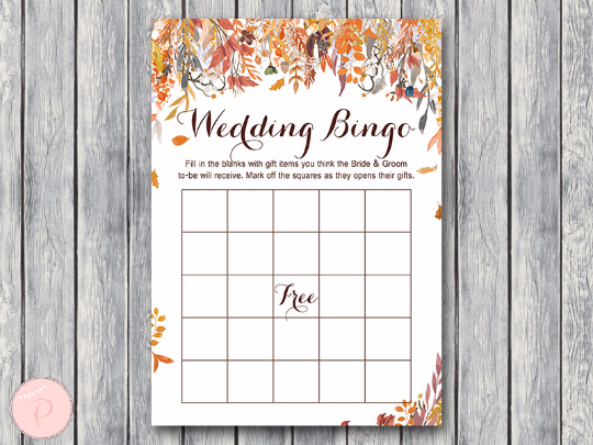 Autumn Fall Wedding Shower Bingo Cards Printable