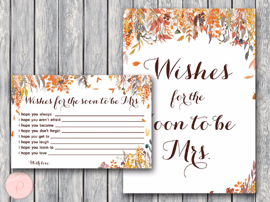 Autumn Fall Wishes for the Bride to be Card