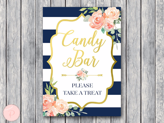 Boho Navy Gold Candy Bar Sign-Gld