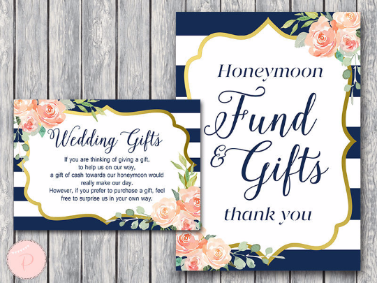 Boho Navy Gold Honeymoon Fund Card and Sign-Nvy