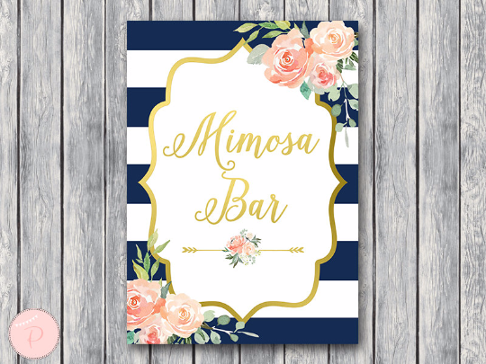 Boho Navy Gold Mimosa Bar Sign-Gld