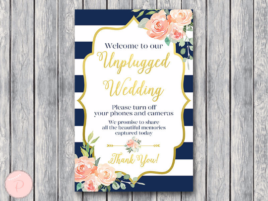Boho Navy Gold Unplugged Wedding Sign-Gld