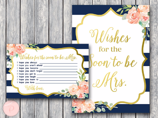 Boho Navy Gold Wishes for the Bride to be Card-Gld