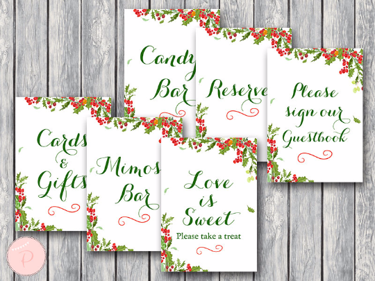 Christmas Bridal Shower Table Signs Package