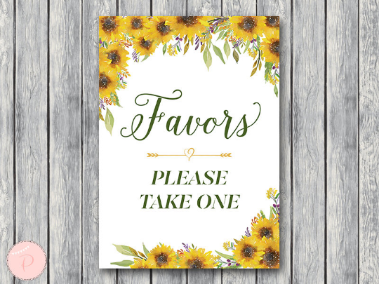 Sunflower Summer Favors Sign Please take one Printable