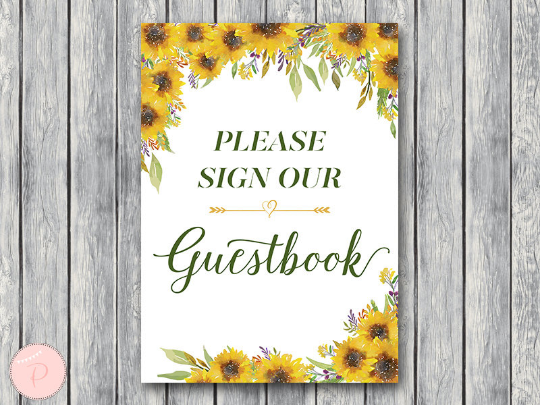 Sunflower Summer Guestbook Sign Instant Download