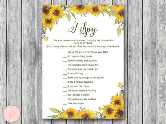 Sunflower Summer I Spy Wedding Scavenger Game