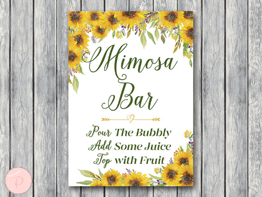 Sunflower Summer Mimosa Bar Sign Bubbly Bar Sign