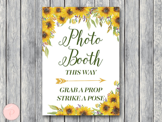Sunflower Summer Photobooth Sign Grab a prop and take a pose