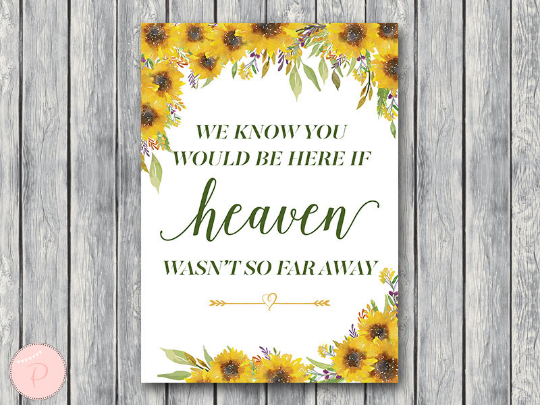 Sunflower Summer Remembrance sign Instant Download Printable