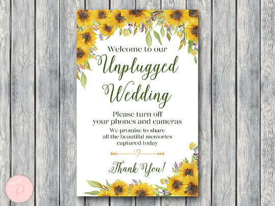 Sunflower Summer Unplugged Wedding Sign Printable