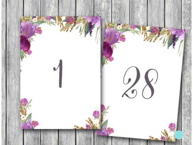 table signs purple floral