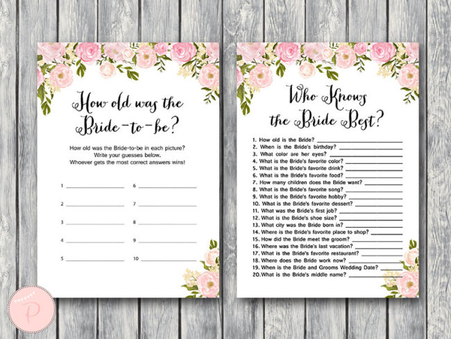 Peonies Bridal Shower Games Package Instant Download 2