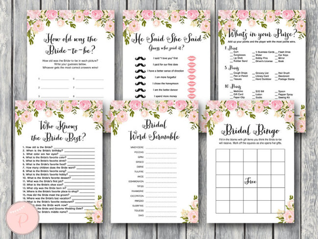 Peonies Bridal Shower Games Package Instant Download
