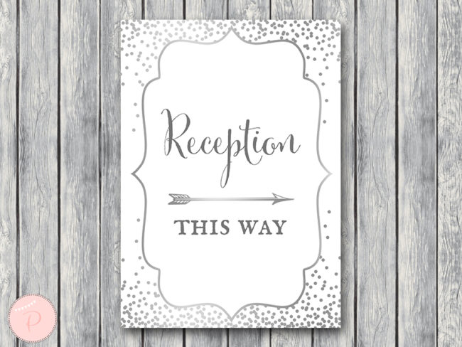 silver reception sign
