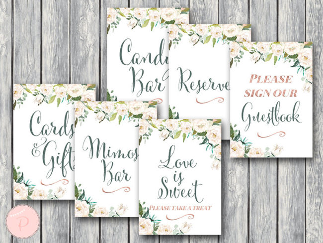 Green Garden Wedding Table Signs Package