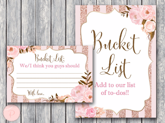 Rose Gold Wedding Bucket List Printable