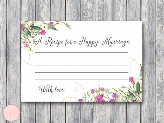 Wild Garden A Recipe for a Happy Marriage Printable Card
