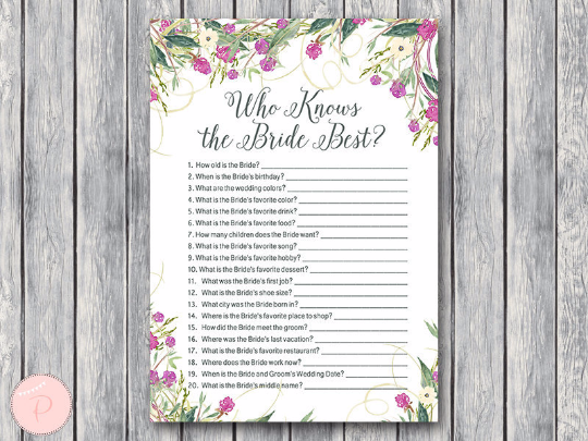 Wild Garden How well do you know the Bride game