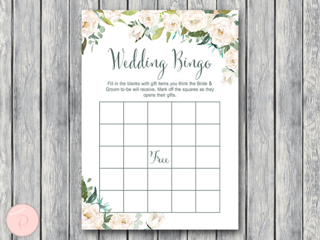 ivory and white floral wedding shower bingo game