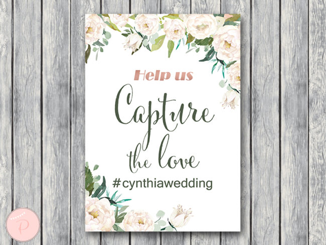 ivory wedding capture the love hashtag sign editable