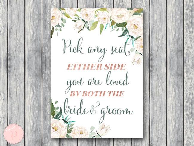 ivory wedding pick a seat not side sign
