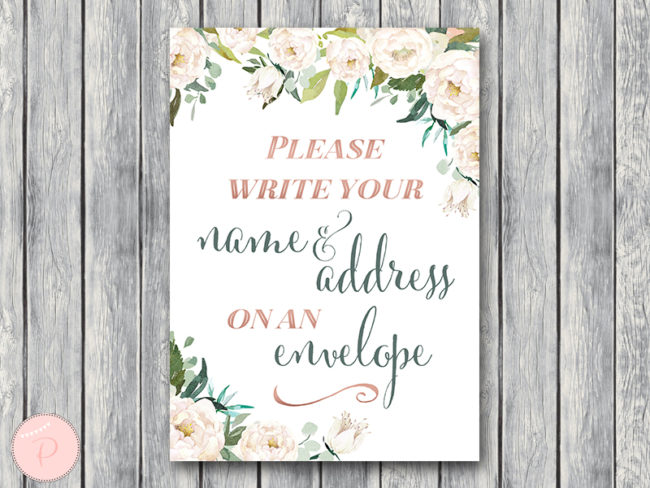 ivory wedding table sign address on envelope